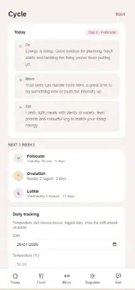 Cycle-aware guidance in the Thrive app